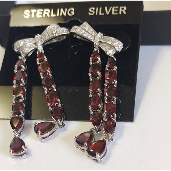 Women's Sterling Silver Stud Earrings Mozambique Garnet with Cubic Zirconia NEW - Picture 6 of 11